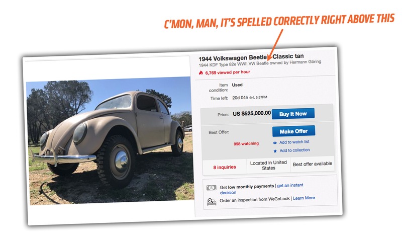 Illustration for article titled Occasional Nazi Cosplayer Jesse James Is Selling A Beetle That’s As Nazi As Beetles Get